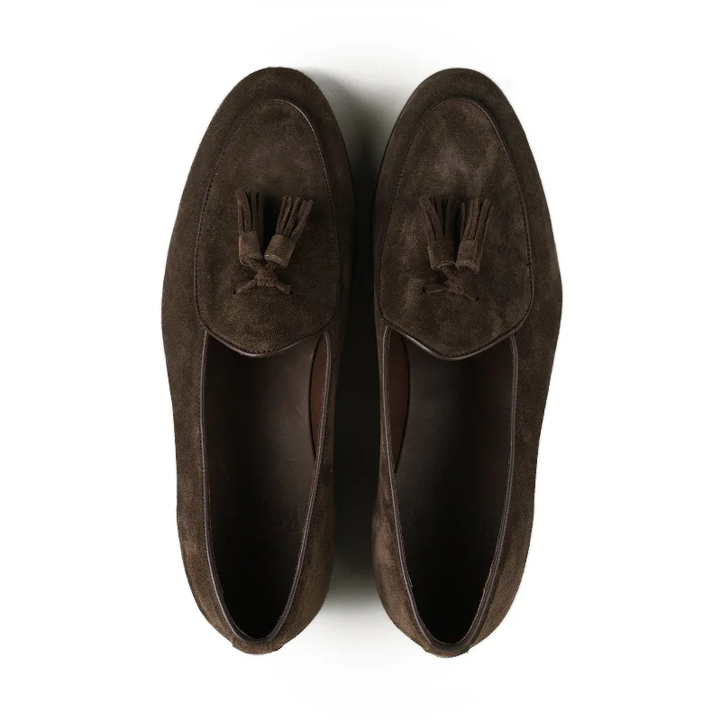 Belgian Tassel Loafer - Dark Brown Suede