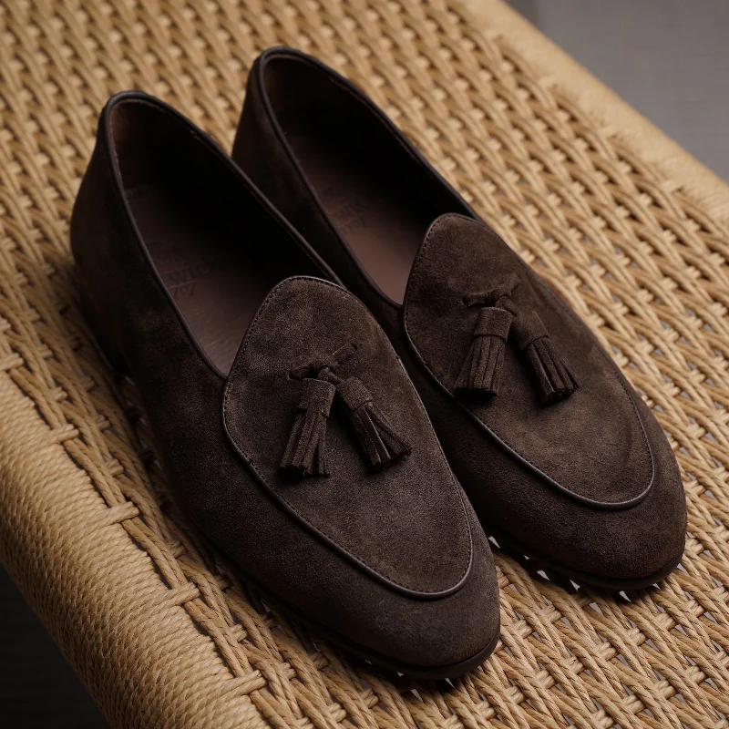 Belgian Tassel Loafer - Dark Brown Suede