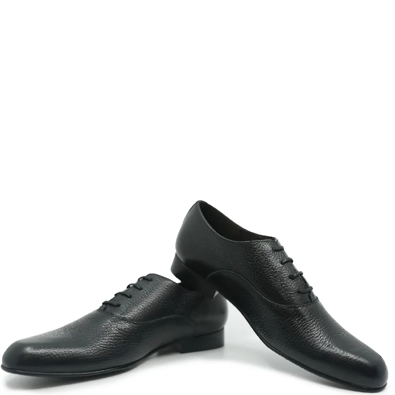 Atlanta Mocassin Black Pebbled Lace Up Shoe