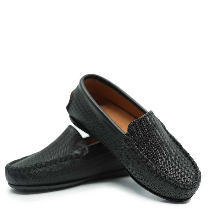 Atlanta Mocassin Black Weave Loafer