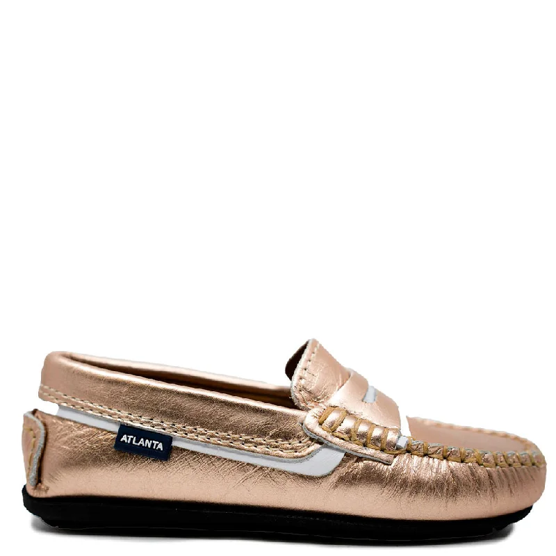 Atlanta Mocassin Rose Gold and White Penny Loafer