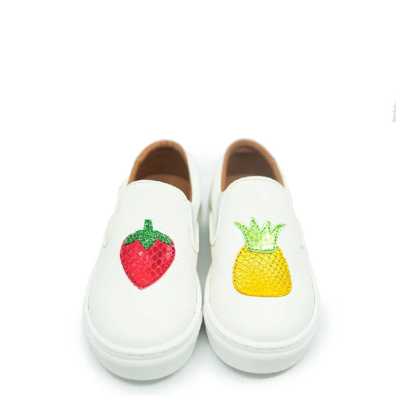 Atlanta Mocassin White Pebbled Fruit Slip On Sneaker