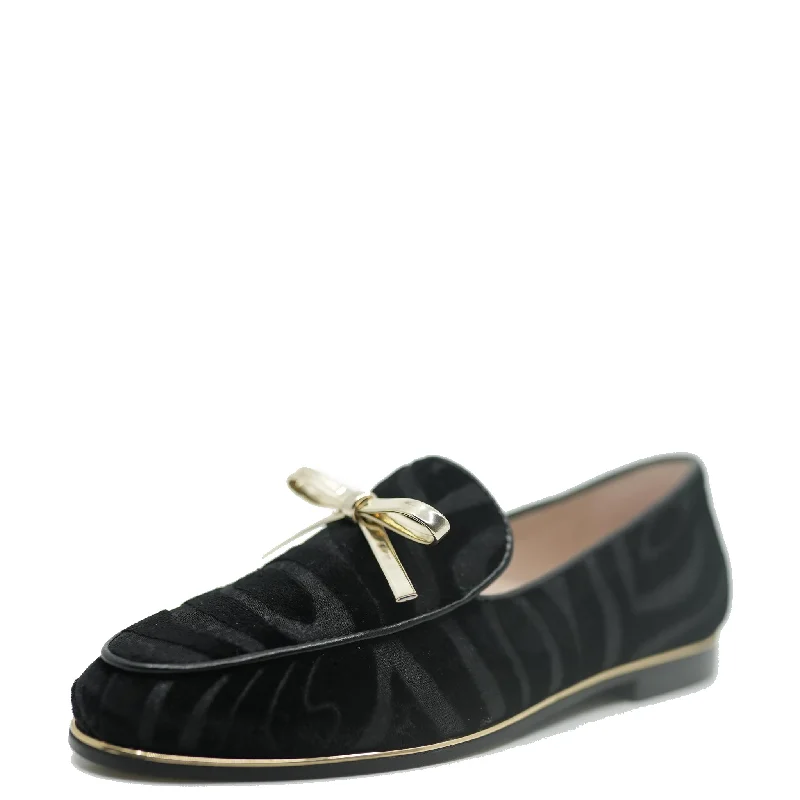 Beberlis Black and Gold Zebra Bow Loafer