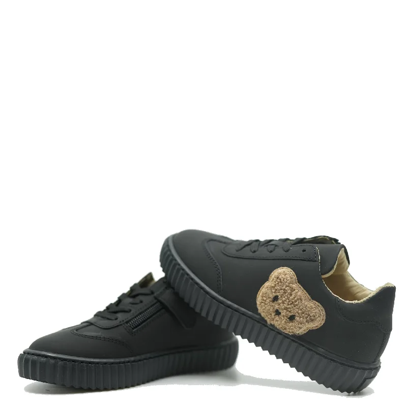 Blublonc Black Rubber Bear Face Zipper Sneaker