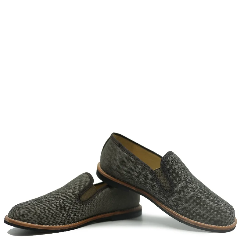 Blublonc Brown Herringbone Smoking Loafer