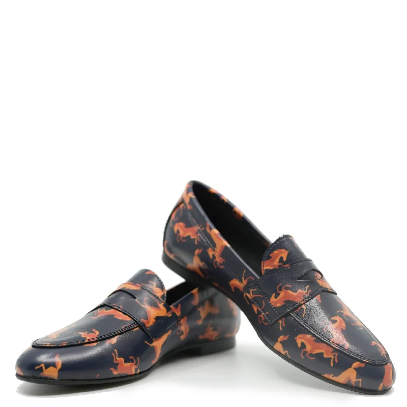 Blublonc Navy Horse Printed Penny Loafer