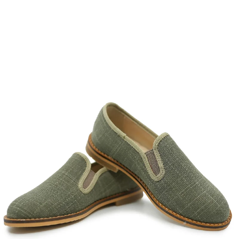 Blublonc Olive Linen Smoking Loafer