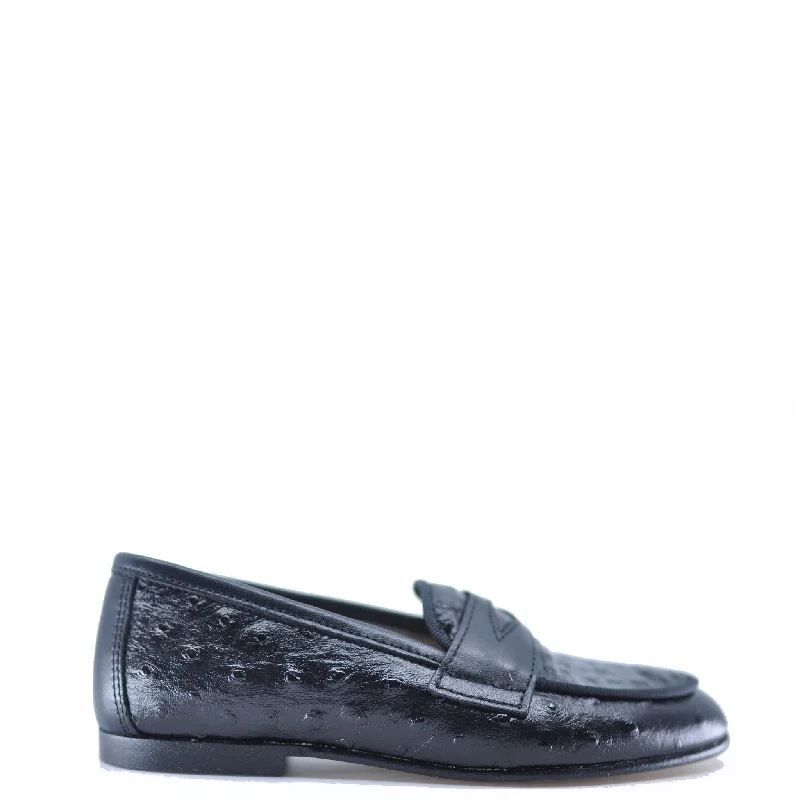 Hoo Black Ostrich Penny Loafer