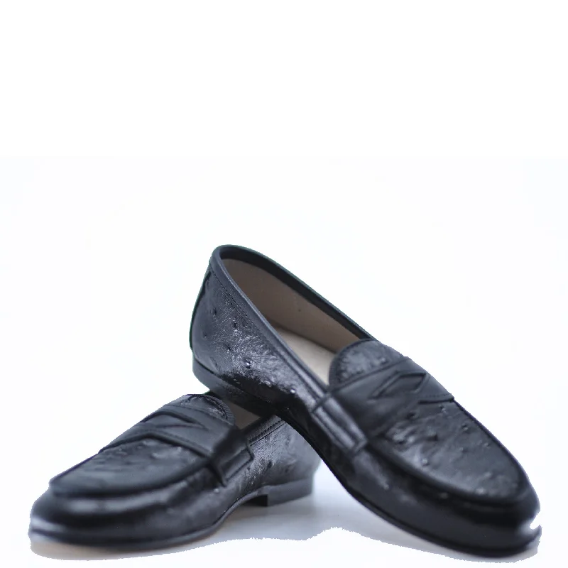 Hoo Black Ostrich Penny Loafer