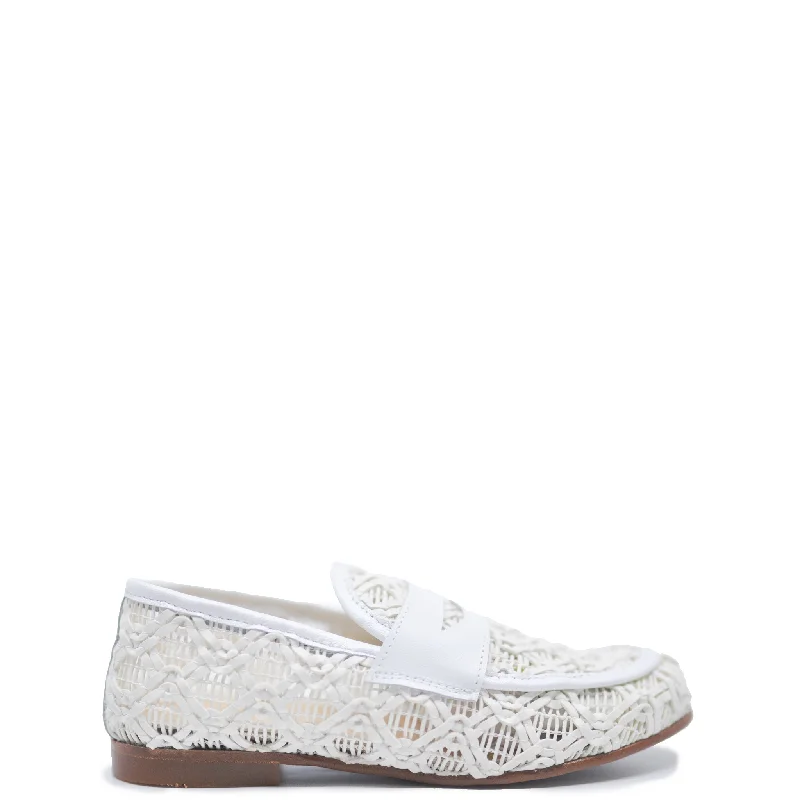 LMDI White Leather Weave Penny Loafer