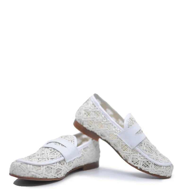 LMDI White Leather Weave Penny Loafer