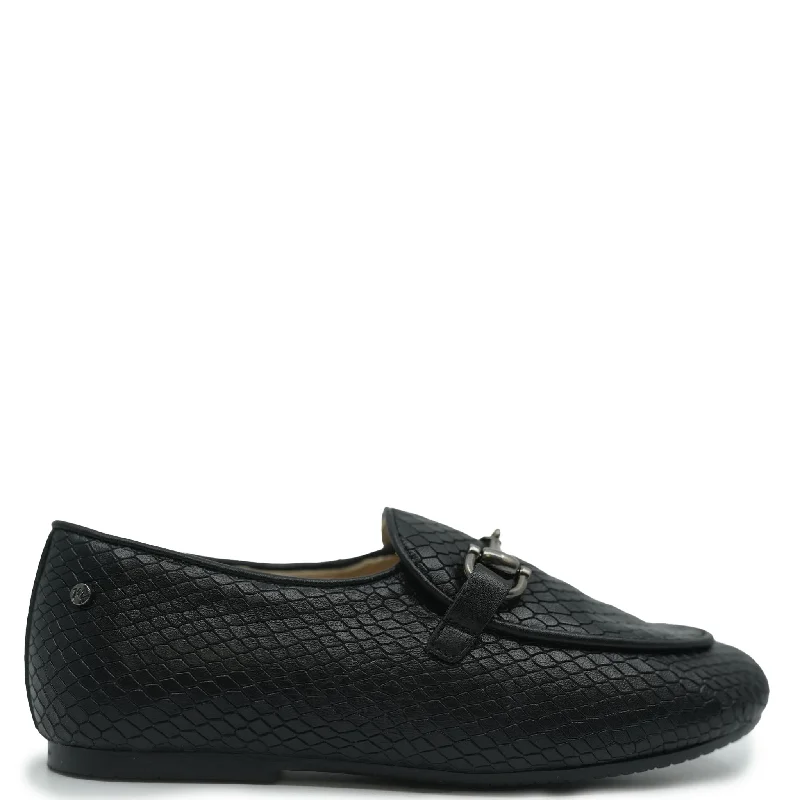 Manuela Black Snakeskin Buckle Loafer