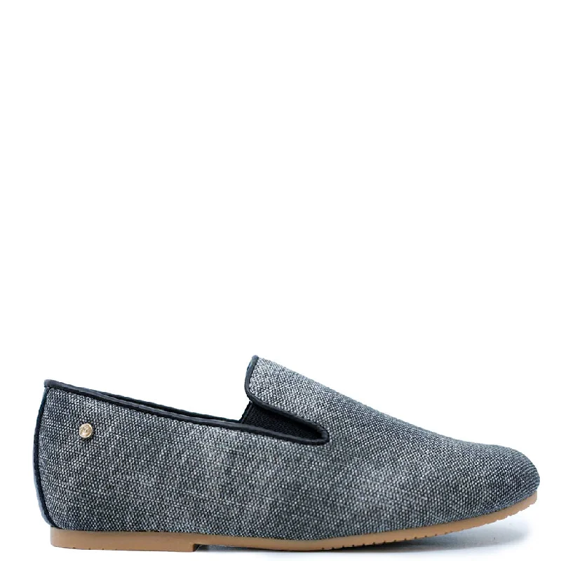 Manuela Black Rubber Linen Smoking Loafer