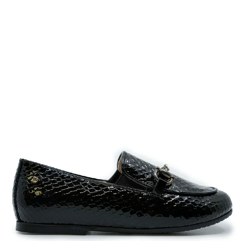 Manuela Black Snake Buckle Loafer