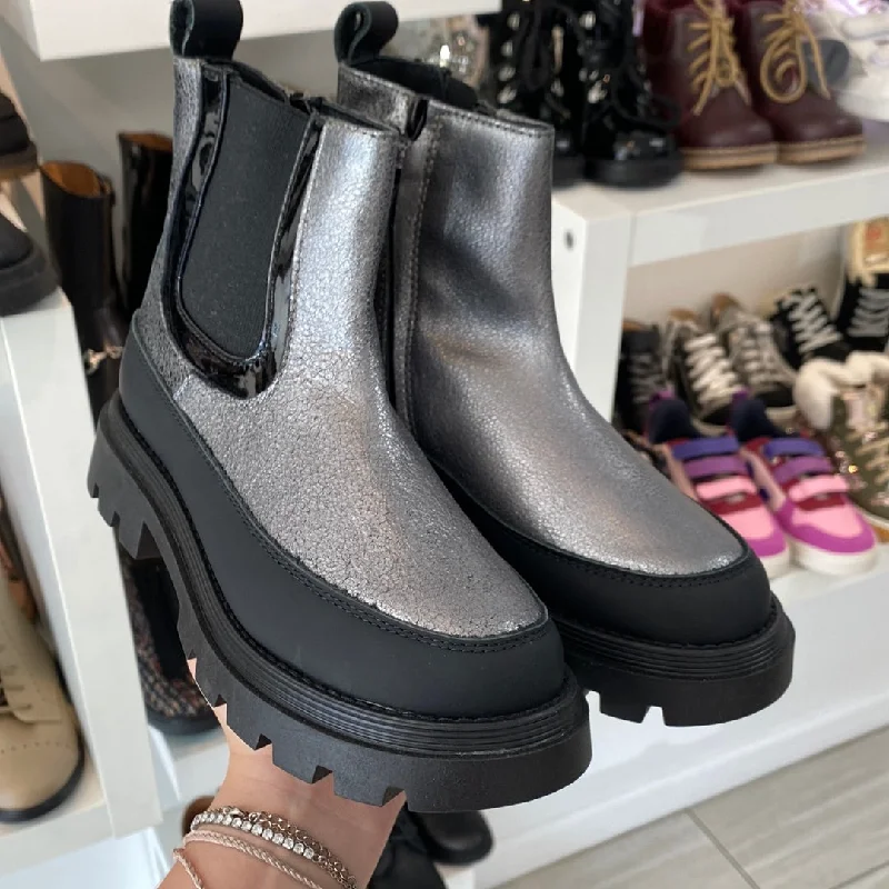 Manuela Pewter Rubber Toe Bootie