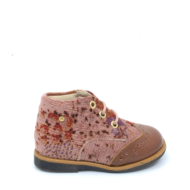 Manuela Pink Floral Wingtip Baby Bootie