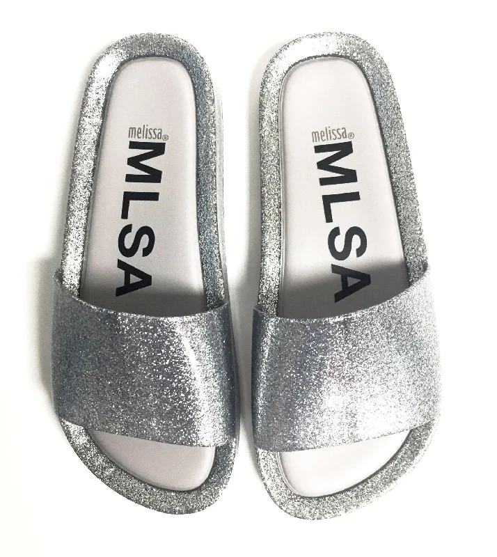 Melissa Silver Glass Glitter Beach Slide