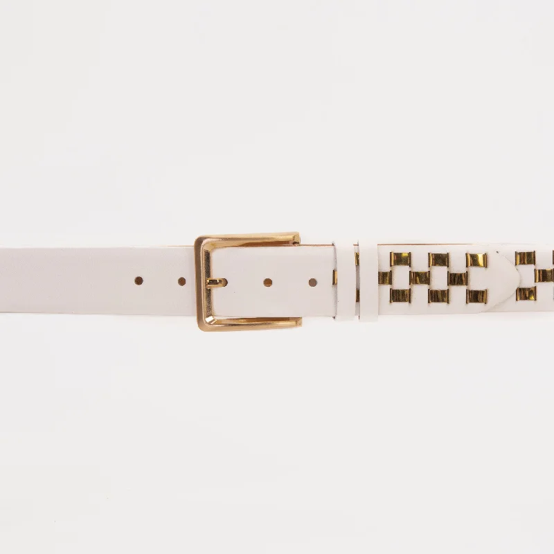 The Messina White & Gold Woven Leather Belt