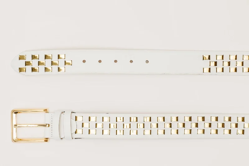 The Messina White & Gold Woven Leather Belt