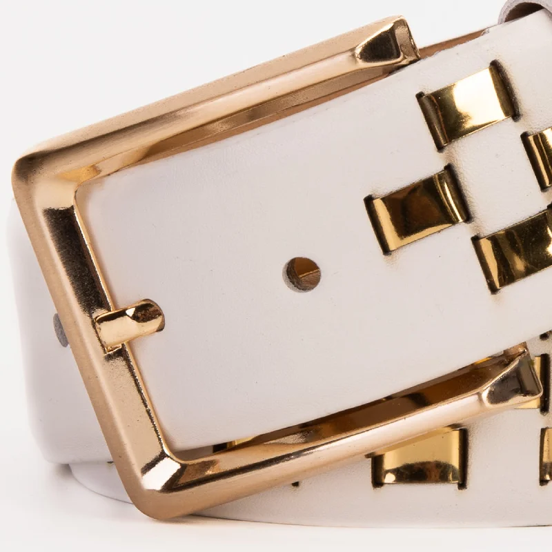 The Messina White & Gold Woven Leather Belt