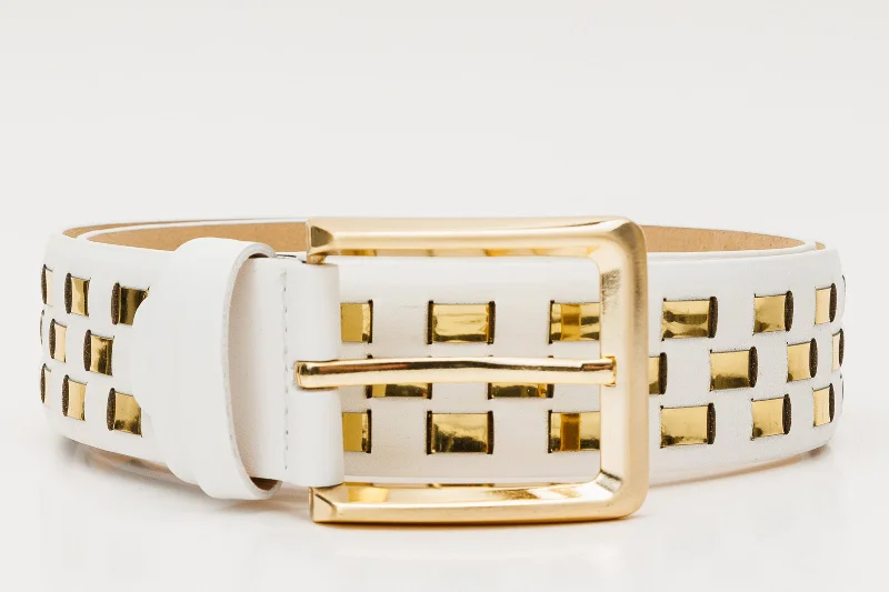 The Messina White & Gold Woven Leather Belt