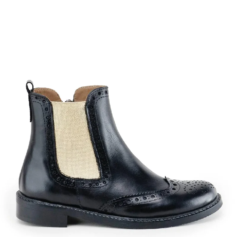 Papanatas Black and Gold Wingtip Bootie