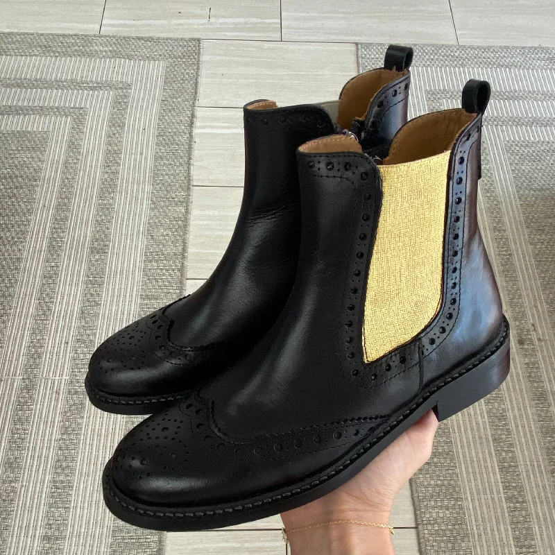 Papanatas Black and Gold Wingtip Bootie