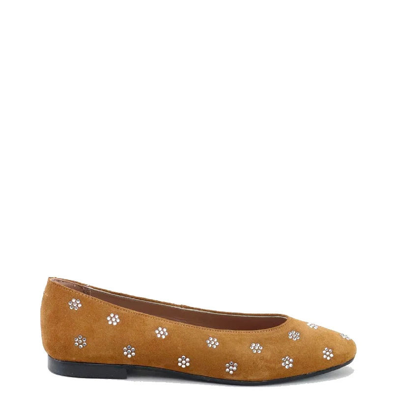 Papanatas Cognac Floral Studded Flat