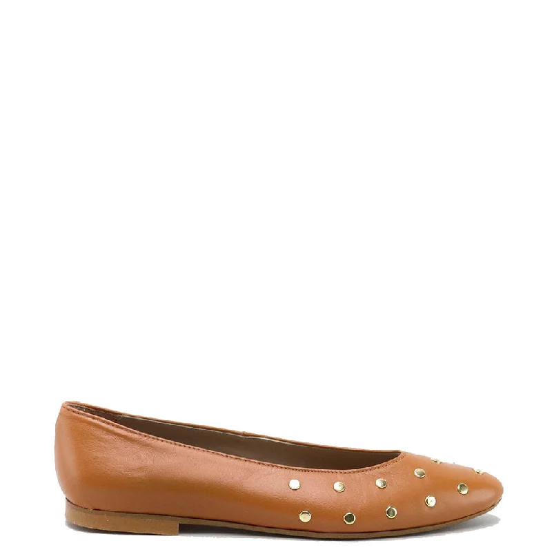 Papanatas Cognac Studded Pointed Ballet Flat