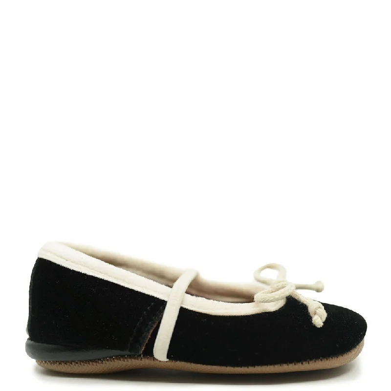 Pepe Black and Cream Velvet Bow Baby Slip On Shoe