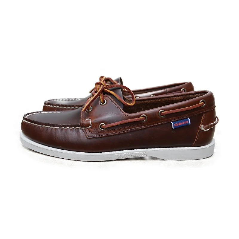 Sebago Docksides Portland Brown Oiled Waxed Shoes -White Sole