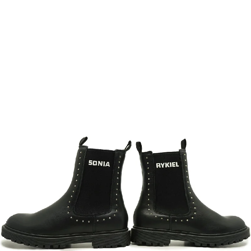 Sonia Rykiel Black Leather Slip On Boot