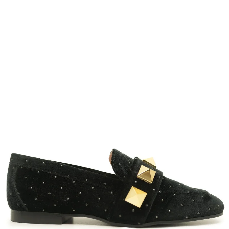 Spain+Co Black Velvet Stud Loafer