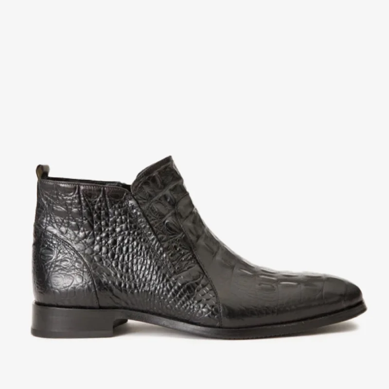 The Randor Black Leather Side-Zip Dress Ankle Men Boot