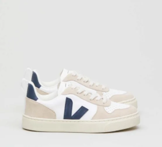 Veja White and Navy V10 Sneaker