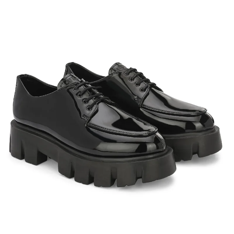 Attitudist Unisex Glossy Black High Heel Derby Shoes