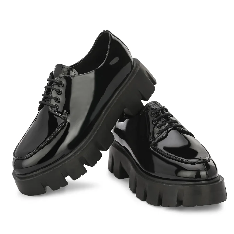 Attitudist Unisex Glossy Black High Heel Derby Shoes