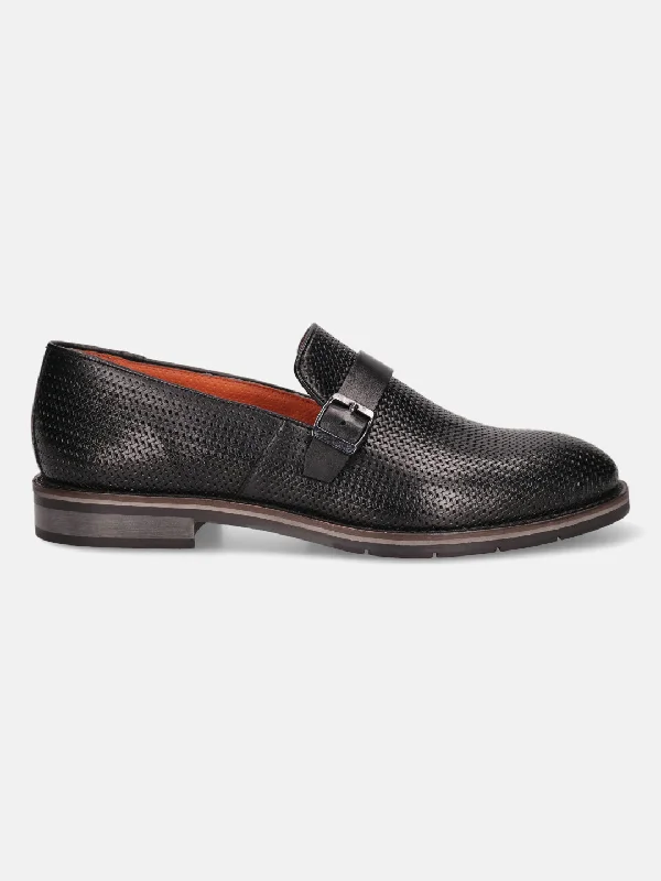 bugatti Black Premium Leather Loafers