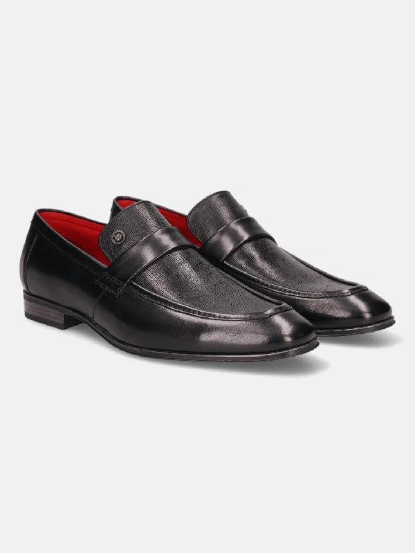 bugatti Black Premium Leather Loafers