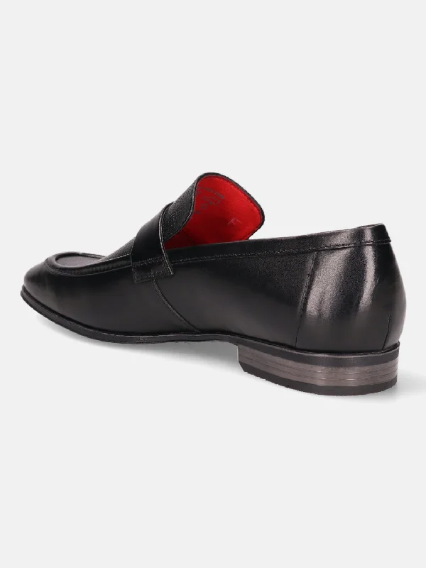 bugatti Black Premium Leather Loafers