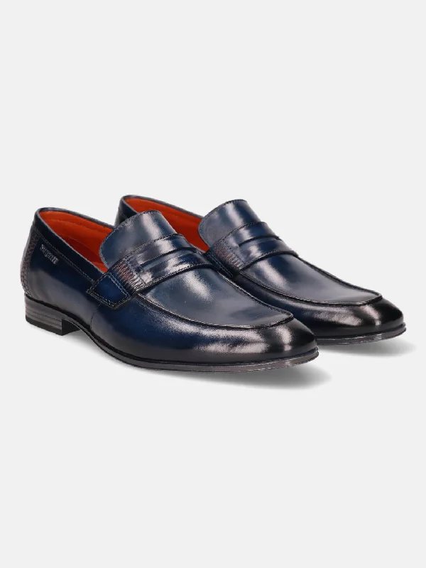 bugatti Blue Premium Leather Loafers