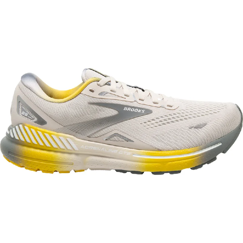 Men's Brooks Adrenaline GTS 23, White Sand/Grey/Cyber Yellow, 8.5 D