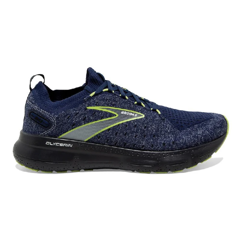 Men's Brooks Glycerin StealthFit 20, Blue/Ebony/Lime, 14 D Medium