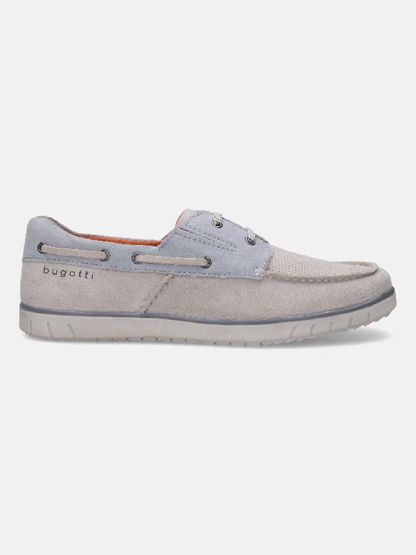 bugatti Off White & Light Blue Boat Shoes