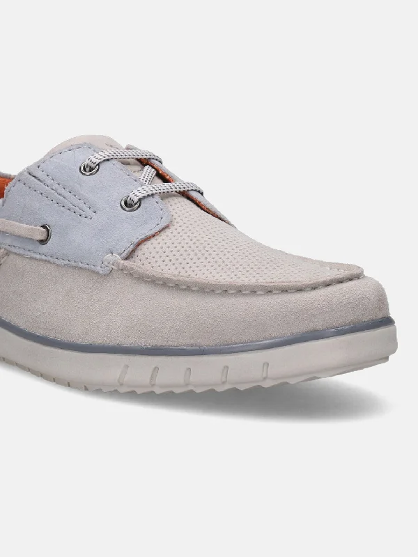 bugatti Off White & Light Blue Boat Shoes