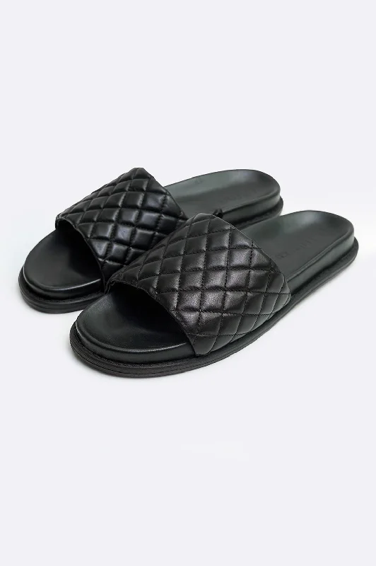 QUILTED LEATHER SLIDES