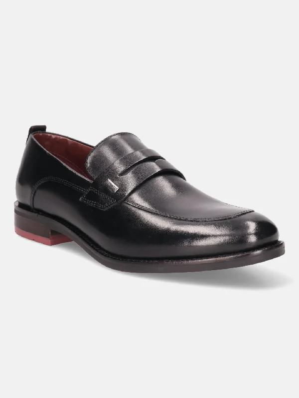 bugatti Black Premium Leather Loafers