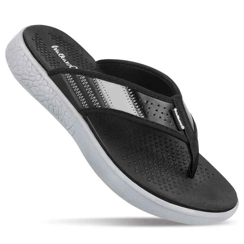 Walkaroo Men Textured Thong Flip-Flop  - WC4238 Black Grey