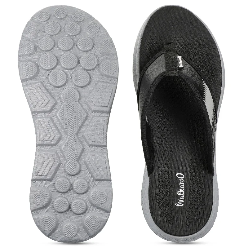 Walkaroo Men Textured Thong Flip-Flop  - WC4238 Black Grey