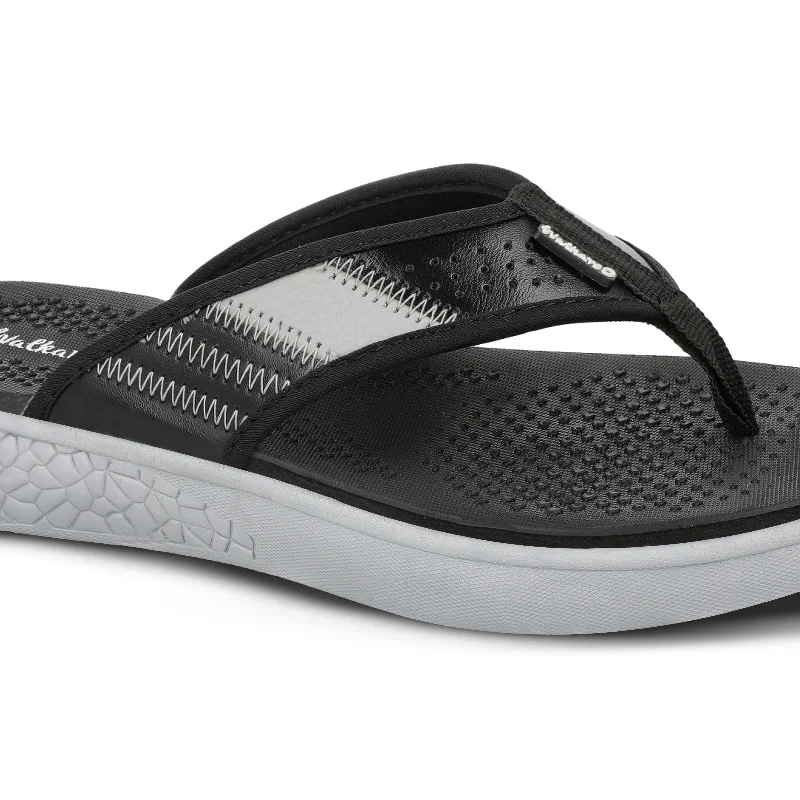 Walkaroo Men Textured Thong Flip-Flop  - WC4238 Black Grey